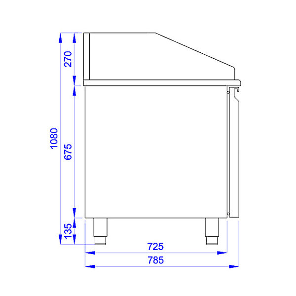 Pizzawerkbank | 600L | 3 Deuren + 3 Deegladen (EN600x400) | +2°C/+8°C | Geventileerd | 0.4kW | 2150x800x1080(h)mm