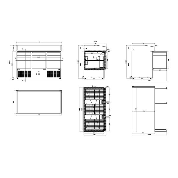 Pizzawerkbank | 350L | 3 Deuren (1/1 GN) | 0°C/+8°C | Geventileerd | 0.23kW | 1400x700x1022(h)mm