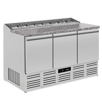 Mercatus Pizzawerkbank | 360L | 3 Deuren (1/1 GN) | Boven 7x 1/6 GN + 1x 1/9 GN | +2°C/+8°C | Geventileerd | 0.25kW | 1350x700x830(h)mm