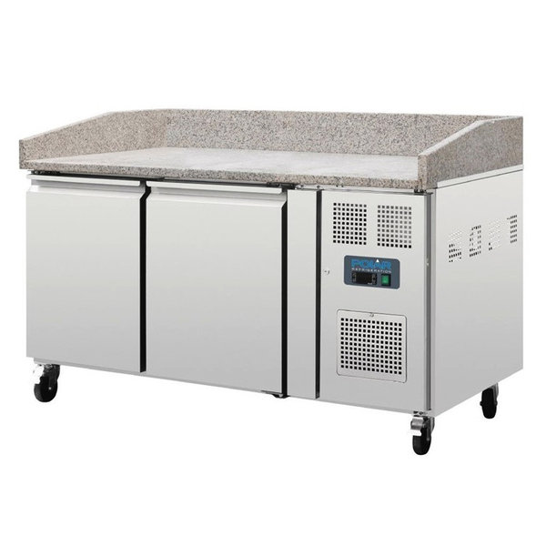 Pizzawerkbank | 428L | 2 Deuren (EN600x400) | +2°C/+8°C | Geforceerd | 0.3kW | Wielen (Geremd) | 1510x800x1000(h)mm