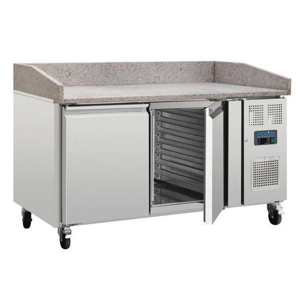 Pizzawerkbank | 428L | 2 Deuren (EN600x400) | +2°C/+8°C | Geforceerd | 0.3kW | Wielen (Geremd) | 1510x800x1000(h)mm