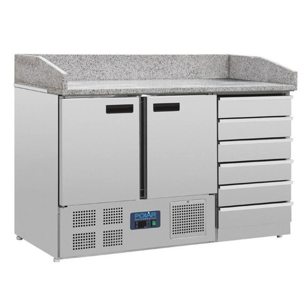 Pizzawerkbank | 257L | 2 Deuren (1/1 GN) + 6 Deegladen (EN600x400) | +2°C/+8°C | Geventileerd | 0.16kW | 1420x700x1060(h)mm