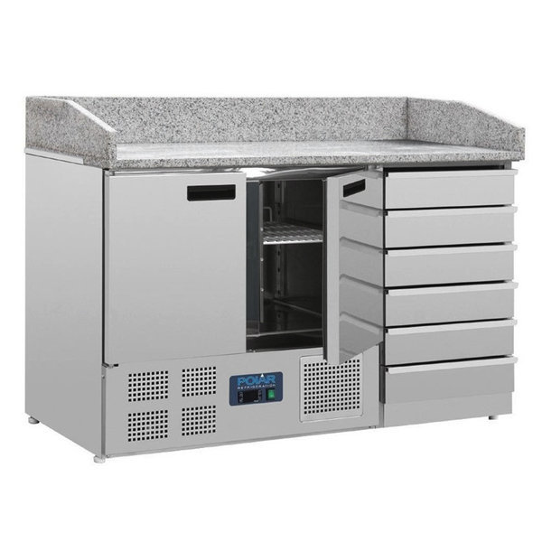 Pizzawerkbank | 257L | 2 Deuren (1/1 GN) + 6 Deegladen (EN600x400) | +2°C/+8°C | Geventileerd | 0.16kW | 1420x700x1060(h)mm