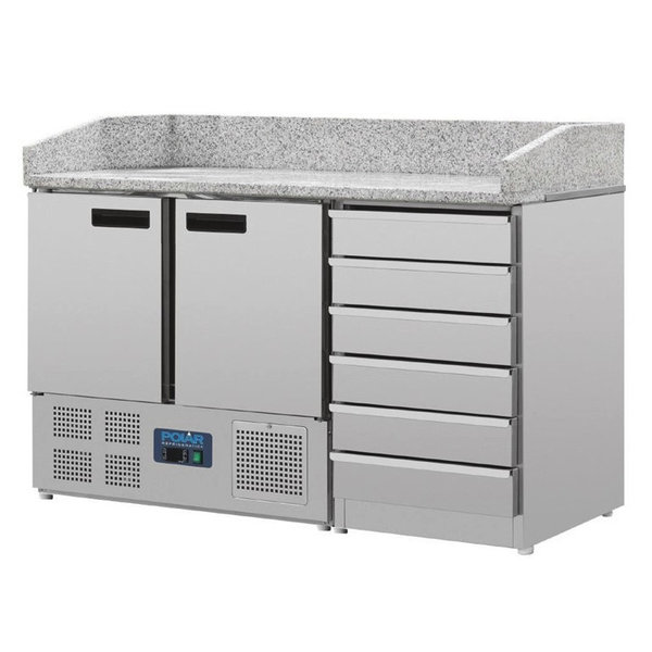 Pizzawerkbank | 257L | 2 Deuren (1/1 GN) + 6 Deegladen (EN600x400) | +2°C/+8°C | Geventileerd | 0.16kW | 1420x700x1060(h)mm