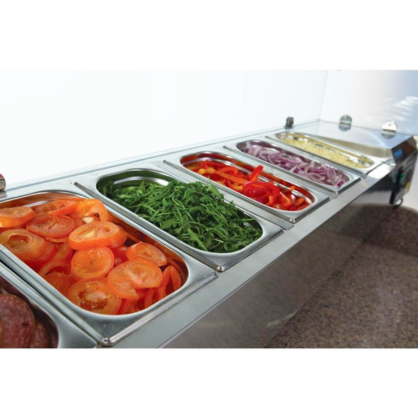 Pizzawerkbank + Opzetkoelvitrine | 368L | 3 Deuren (1/1 GN) | Boven 6x 1/4 GN | +2°C/+5°C | Geventileerd | 0.38kW | 1400x700x1445(h)mm
