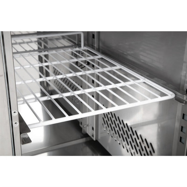 Pizzawerkbank | 428L | 2 Deuren + 7 Deegladen (EN600x400) | +2°C/+8°C | Geforceerd | 0.3kW | Wielen (Geremd) | 2025x800x1000(h)mm