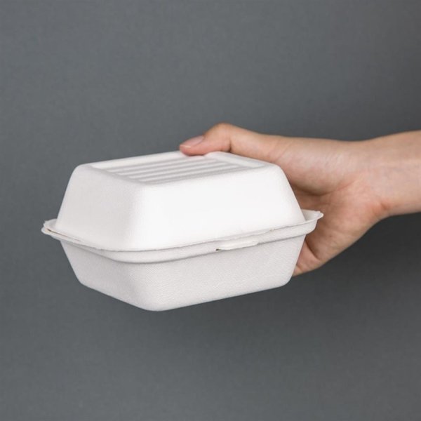 Hamburgerdoosjes | Composteerbaar Bagasse | 500 stuks | 153x150x84mm