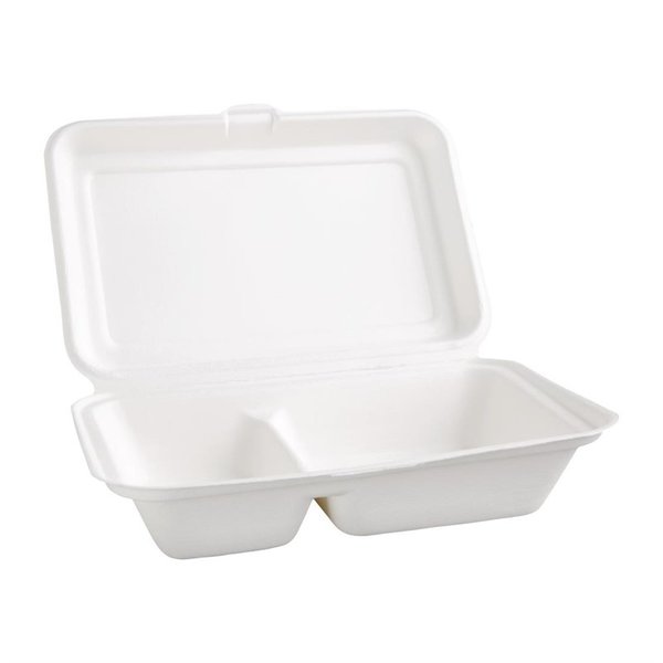 Maaltijddozen | 2 Compartimenten | Composteerbaar Bagasse | 200 stuks | 253x165x65mm