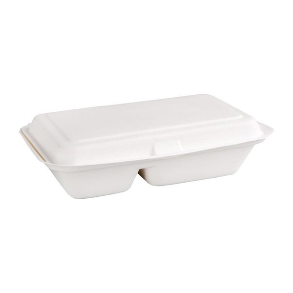 Maaltijddozen | 2 Compartimenten | Composteerbaar Bagasse | 200 stuks | 253x165x65mm