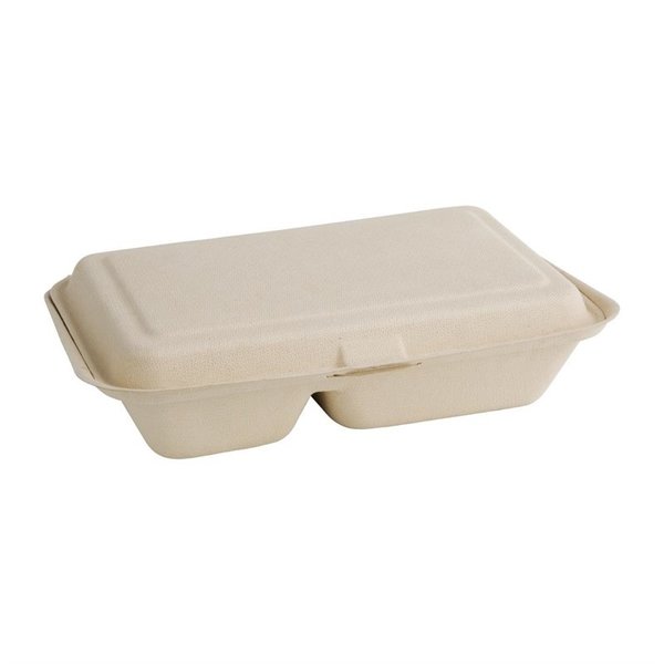 Maaltijddozen | 2 Compartimenten | Composteerbaar Bagasse | 200 stuks | 253x165mm
