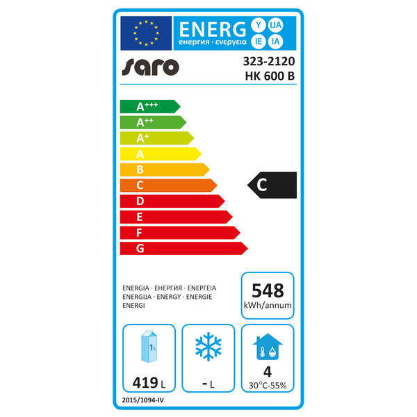 Koelkast | 600L | Zwart | -2°C/+8°C | Geventileerd | 0.19kW | 777x695x1895(h)mm