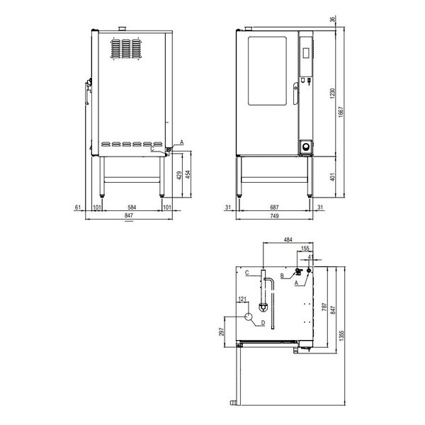 Hetelucht-/Stoomoven | CombiLine | 15 Niveaus (GN) | Elektrisch | 50°C/270°C | 18kW (400V) | Bevochtiging (Automatisch) | Zelfreiniging | Touchscreen | Incl. Onderstel | 750x790x1650(h)mm