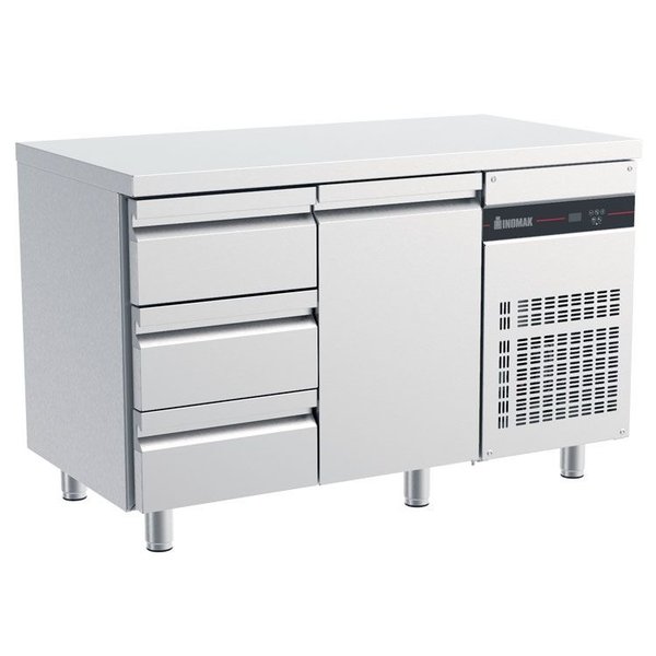 Koelwerkbank | 270L | 1 Deur (1/1 GN) + 3 Laden | 0°C/+10°C  | Geforceerd | 0.08kW | 1345x700x875/935(h)mm