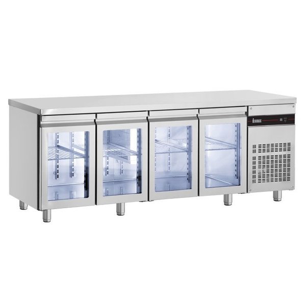 Koelwerkbank | 571L | 4 Glasdeuren (1/1 GN) | 0°C/+10°C  | Geforceerd | 2240x700x875/935(h)mm