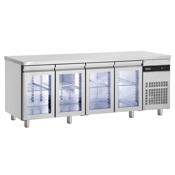 Koelwerkbank | 475L | 4 Glasdeuren | 0°C/+10°C  | Geforceerd | 2240x600x875/935(h)mm