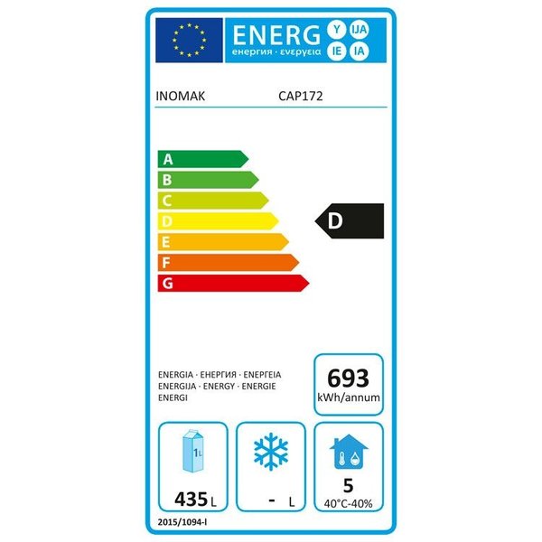 Koelkast | 654L (2/1 GN) | RVS | -2°C/+8°C | Geforceerd | 0.08kW | 720x868x2100-2160(h)mm
