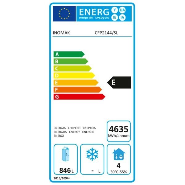 Vrieskast | 1230L | RVS | -10°C/-22°C | Geforceerd | 0.53kW | 1440x768x2100-2160(h)mm