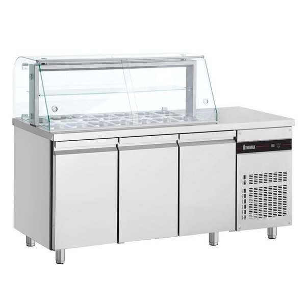 Saladette | 421L | RVS | 3 Deuren (1/1 GN) | Boven 14x 1/4 GN | +3°C/+10°C | Geforceerd | 1810x700x1315-1375(h)mm