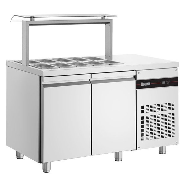 Saladette | 270L | RVS | 2 Deuren (1/1 GN) | Boven 10x 1/4 GN | +3°C/+10°C | Geforceerd | 1360x700x1315-1375(h)mm