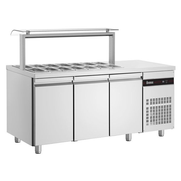 Saladette | 421L | RVS | 3 Deuren (1/1 GN) | Boven 14x 1/4 GN | +3°C/+10°C | Geforceerd | 1810x700x1315-1375(h)mm