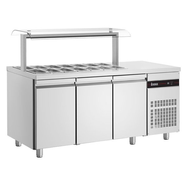 Saladette | 421L | RVS | 3 Deuren (1/1 GN) | Boven 14x 1/4 GN | +3°C/+10°C | Geforceerd | 1810x700x1315-1375(h)mm