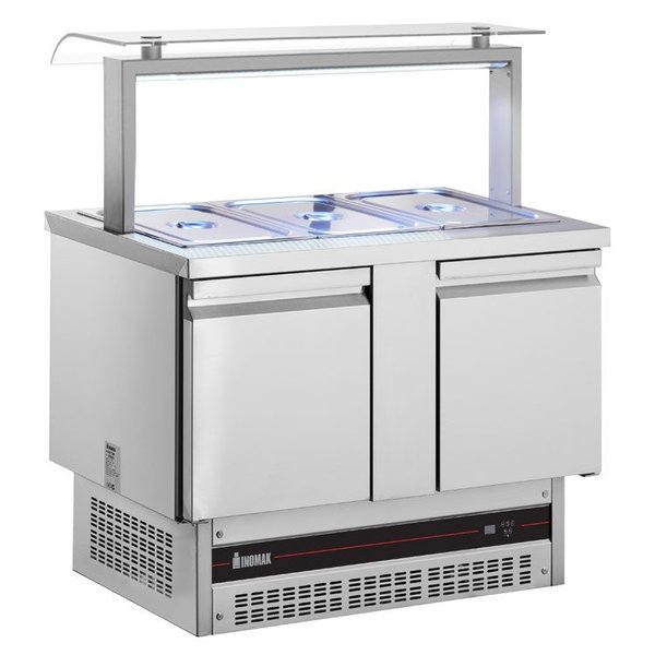 Saladette | 245L | RVS | 2 Deuren (1/1 GN) | Boven 3x 1/1 GN | +3°C/+10°C | Geforceerd | 1080x700x1300-1315(h)mm