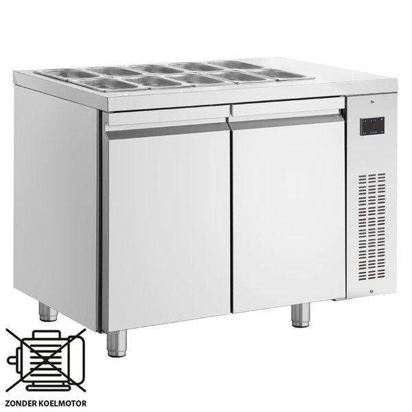 Saladette | 270L | RVS | 2 Deuren (1/1 GN) | Boven 10x 1/4 GN | +3°C/+10°C | Voor Externe Koelunit  | 1105x700x875-935(h)mm