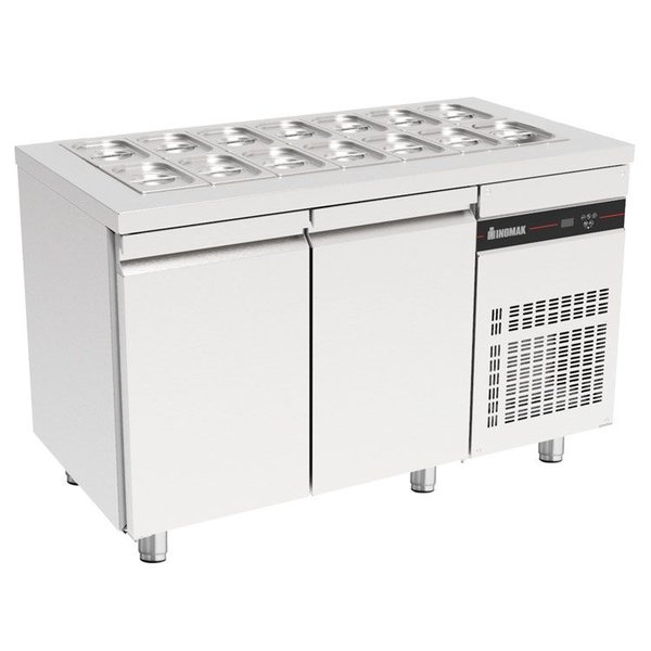Saladette | 270L | RVS | 2 Deuren (1/1 GN) | Boven 14x 1/4 GN | +3°C/+10°C | Geforceerd  | 1360x700x875-935(h)mm