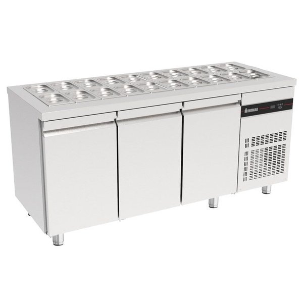 Saladette | 421L | RVS | 3 Deuren (1/1 GN) | Boven 20x 1/4 GN | +3°C/+10°C | Geforceerd  | 1810x700x875-935(h)mm