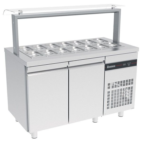 Saladette | 270L | RVS | 2 Deuren (1/1 GN) | Boven 14x 1/4 GN | +3°C/+10°C | Geforceerd  | 1360x700x1315-1375(h)mm