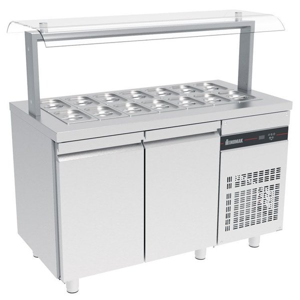 Saladette | 270L | RVS | 2 Deuren (1/1 GN) | Boven 14x 1/4 GN | +3°C/+10°C | Geforceerd  | 1360x700x1315-1375(h)mm