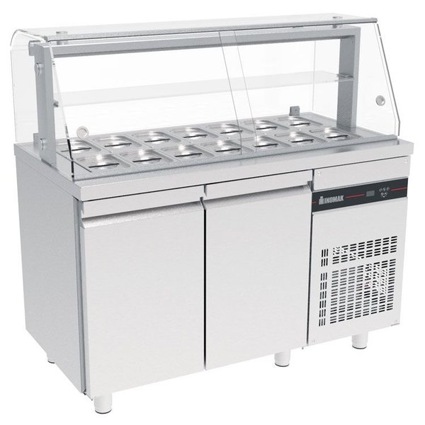 Saladette | 270L | RVS | 2 Deuren (1/1 GN) | Boven 14x 1/4 GN | +3°C/+10°C | Geforceerd  | 1360x700x1315-1375(h)mm