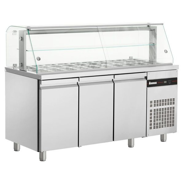 Saladette | 421L | RVS | 3 Deuren (1/1 GN) | Boven 20x 1/4 GN | +3°C/+10°C | Geforceerd  | 1810x700x1315-1375(h)mm