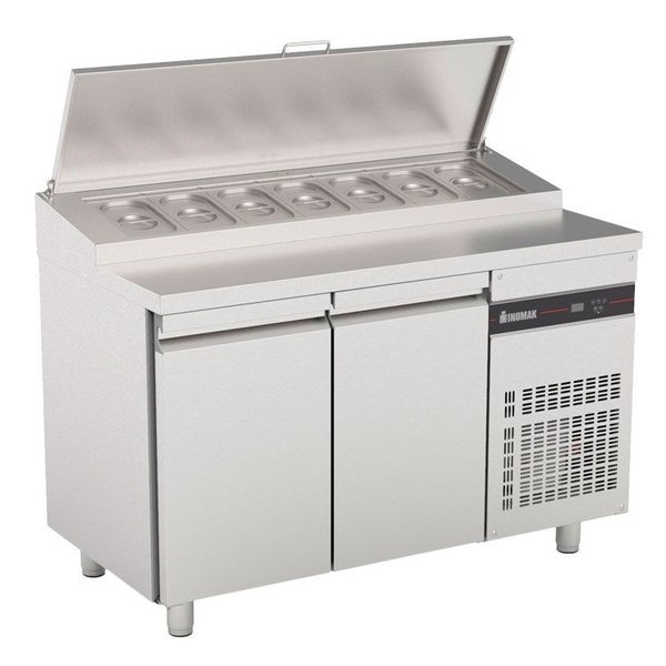 Saladette | 270L | RVS | 2 Deuren (1/1 GN) | Boven 7x 1/4 GN | +0°C/+10°C | Geforceerd  | 1342x700x985-1045(h)mm