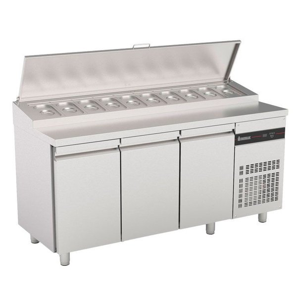 Saladette | 421L | RVS | 3 Deuren (1/1 GN) | Boven 10x 1/4 GN | +0°C/+10°C | Geforceerd  | 1792x700x985-1045(h)mm