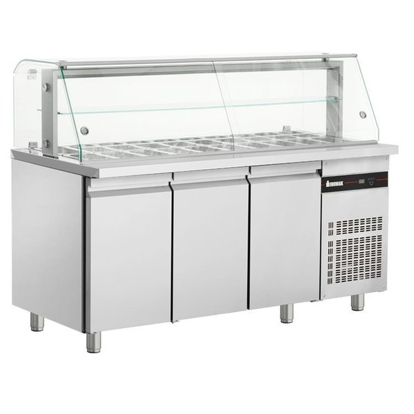 Saladette | 421L | RVS | 3 Deuren (1/1 GN) | Boven 20x 1/4 GN | +3°C/+10°C | Geforceerd  | 1810x800x1315-1375(h)mm