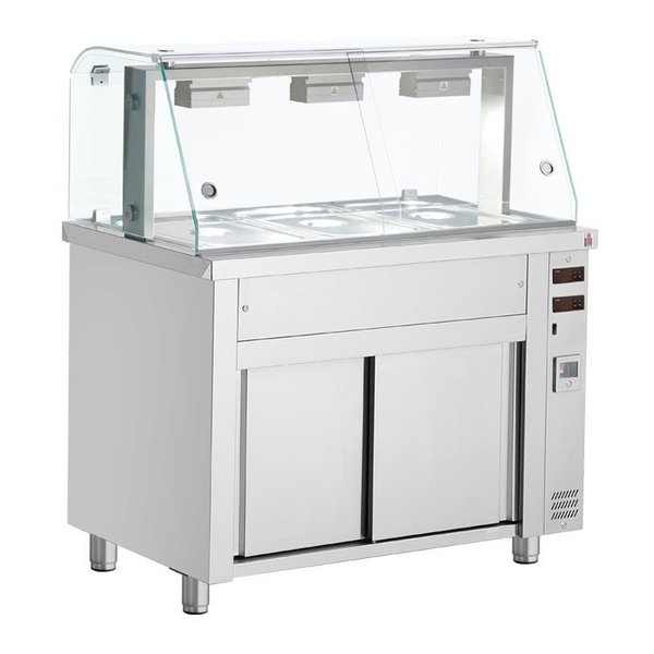 Bain-Marie | Elektrisch | Verwarmde Onderkast | Ingebouwde Wateraansluitingen | 4x 1/1 GN | 4.4kW | 1410x700x1315-1375(h)mm