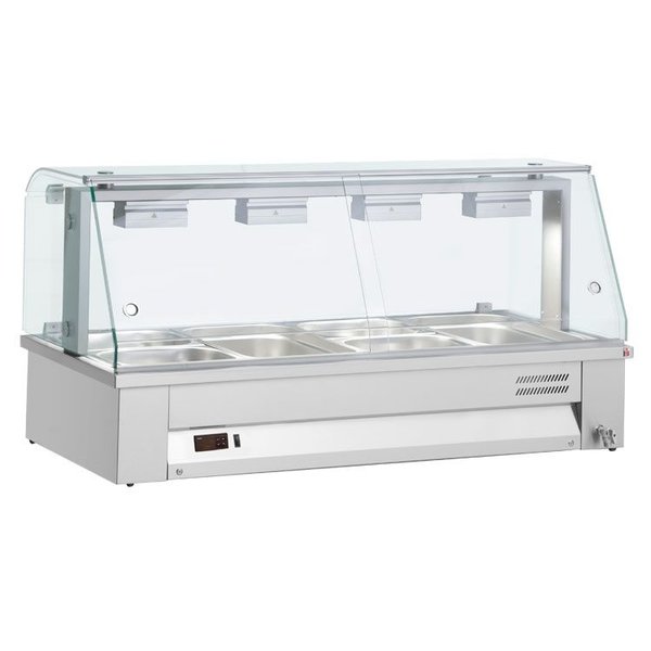 Bain-Marie | Elektrisch | Met Vitrine | Aftapkraan | 3x 1/1 GN | 2.4kW | 1080x630x710(h)mm