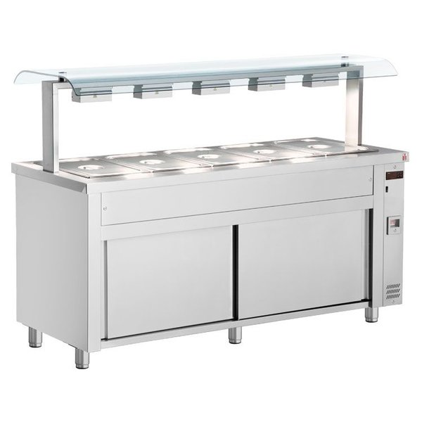 Bain-Marie | Elektrisch | Neutrale Onderkast | Ingebouwde Wateraansluitingen | 5x 1/1 GN | 3.2kW | 1795x700x1315-1375(h)mm