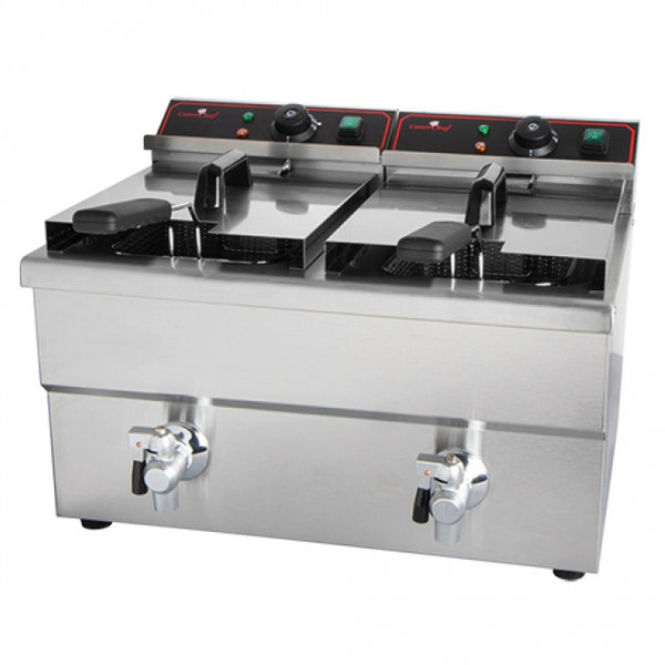 Friteuse | Elektrisch | 8+8L | 6.5kW (2x 230V) | Aftapkranen | 576x469x405(h)mm