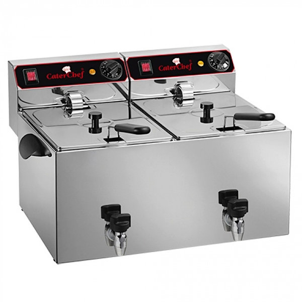 Friteuse | Elektrisch | 9+9L | 6.5kW (2x 230V) | Aftapkranen | 610x515x350(h)mm