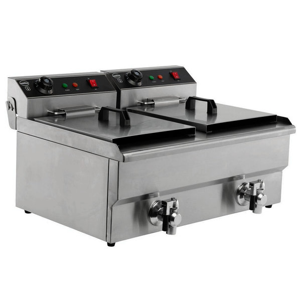 Friteuse | Elektrisch | 8+8L | 6.6kW (2x 230V) | Aftapkranen | 630x505x355(h)mm