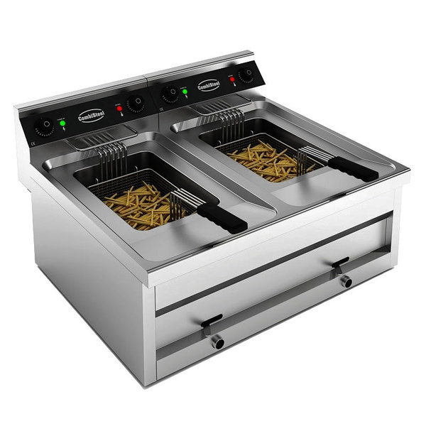Friteuse | Elektrisch | 12+12L | 18kW (2x 400V) | Aftapkranen | 800x700x328(h)mm