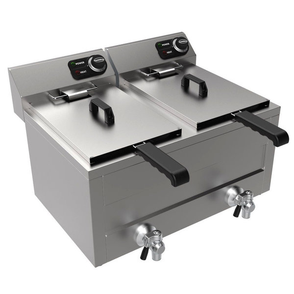 Friteuse | Elektrisch | 8+8L | 6kW (2x 230V) | Aftapkranen | 620x545x305(h)mm