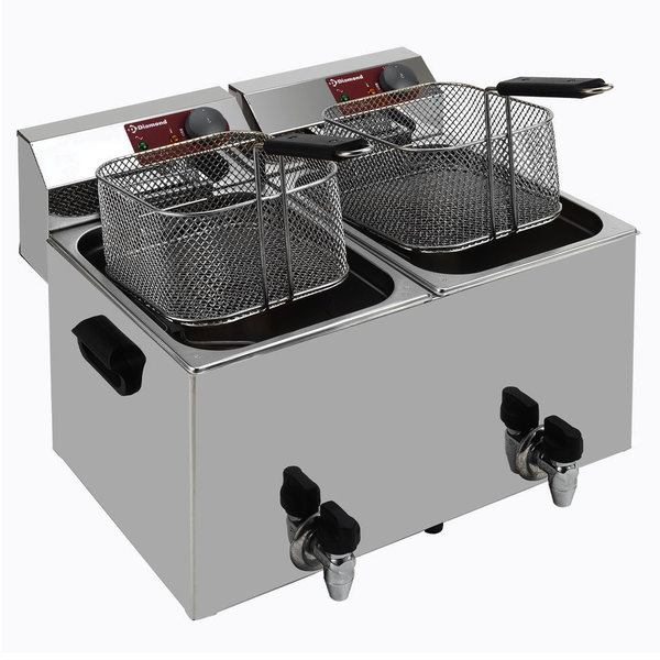 Friteuse | Elektrisch | 8+8L | 0°C/180°C | 7kW (2x 230V) | Aftapkranen | 560x450x320(h)mm