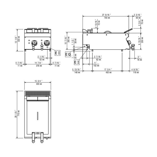 Friteuse | MAXIMA 700 | Elektrisch | 5+5L | 105°C/185°C | 9kW (400V) | Aftapkranen | 400x700x250/320(h)mm