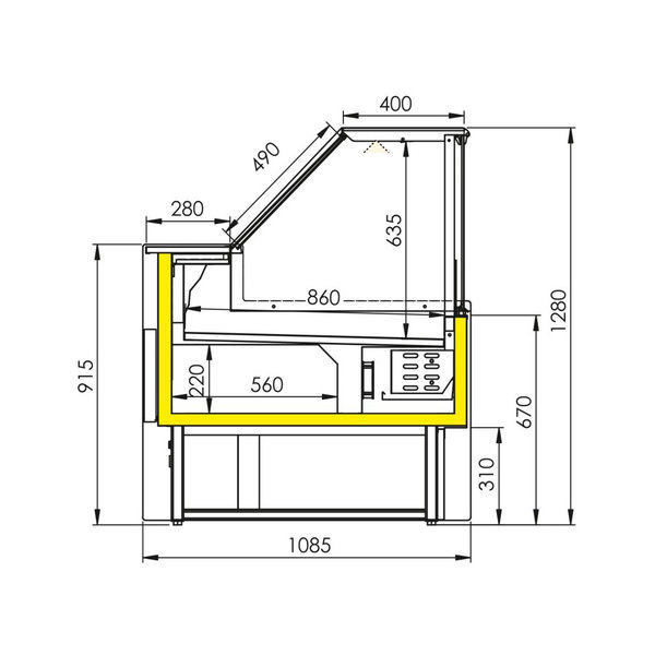 Koeltoonbank | VENICE | 0°C/+4°C | Geforceerd | 0.99kW | Kantelruit | Gekoelde Reserve | Koppelbaar | 2000x1085x1280(h)mm