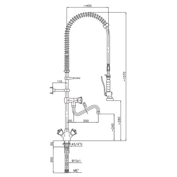 Voorspoeldouche | RVS | Flexibele Hals | 400x1070(h)mm