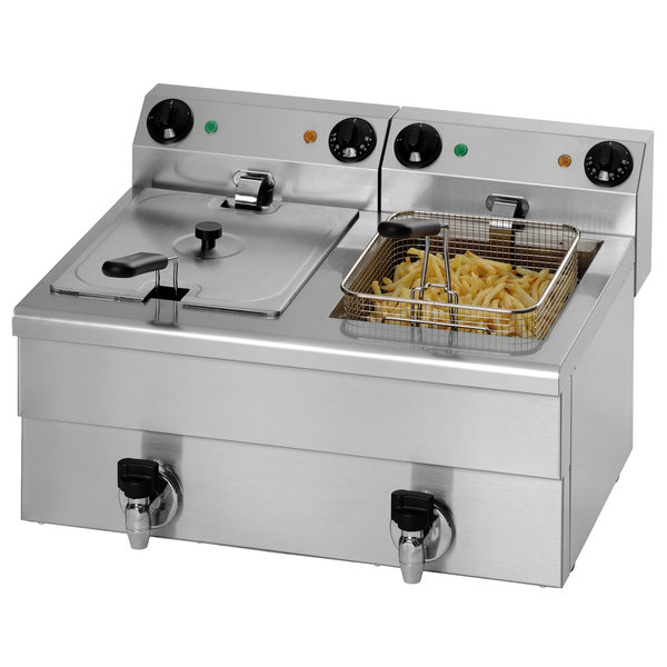 Friteuse | SERIE FE | Elektrisch | 10+10L | 70°C/180°C | 6.5kW (2x 230V) | Aftapkranen | 600x525x345(h)mm