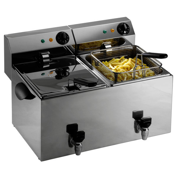 Friteuse | PROFRI | Elektrisch | 8+8L | 70°C/180°C | 6.5kW (2x 230V) | Aftapkranen | 610x485x350(h)mm